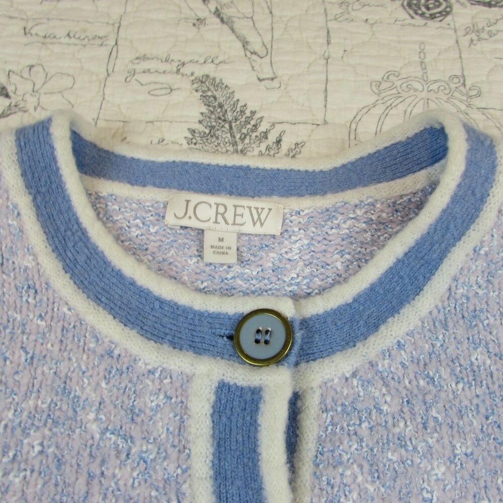 J. Crew Women's Marled Merino knit crop Sweater Lady Jacket Blue preppy M - Picture 7 of 9